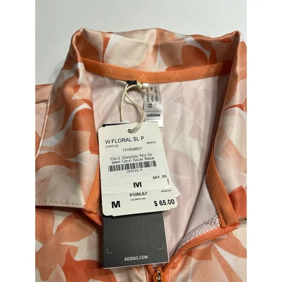 Adidas Floral Peachy Sleeveless Polo Shirt Sz M; Skort Sz S Golf Tennis Athletic